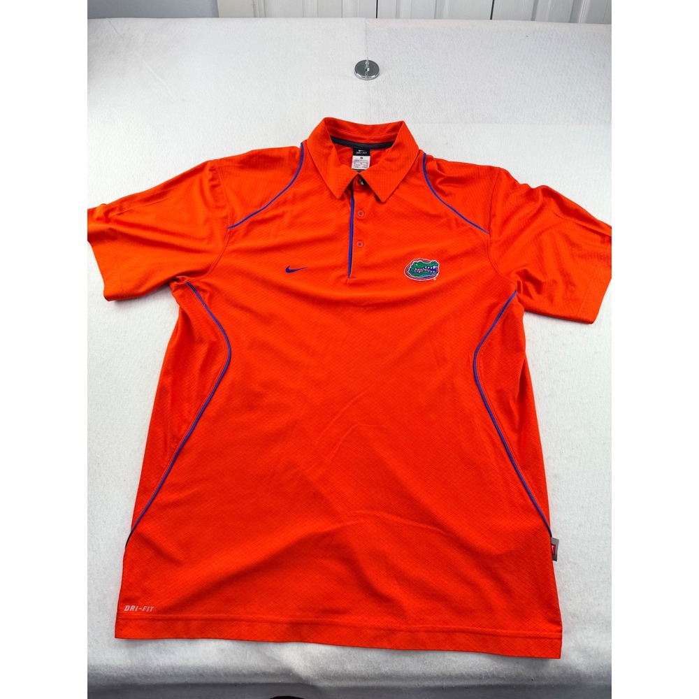 Nike Florida Gators Dri-FIT Polo Shirt Mens XL Orange Blue Grid Textured NCAA